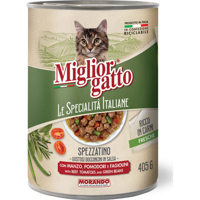 Migliorgatto Speciality Beef Tomatoes Green Beans Chunks 405g