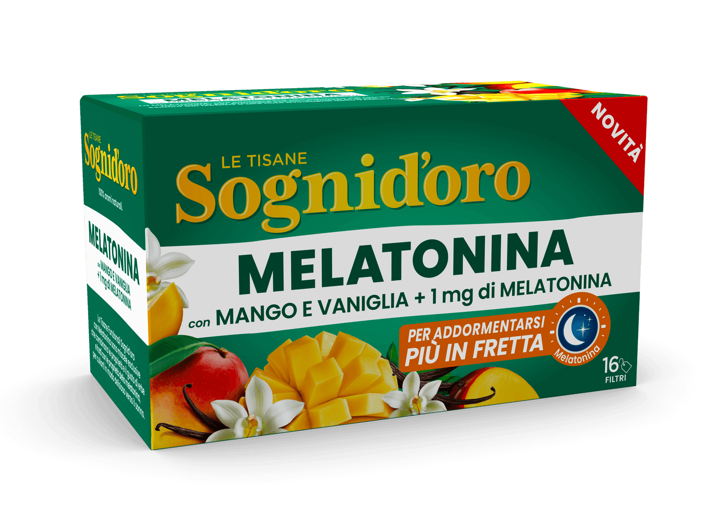 Sognid'oro Melatonin Herbal Tea with Mango and Vanilla + 1 mg of Melatonin Sachets 16 x 2 g
