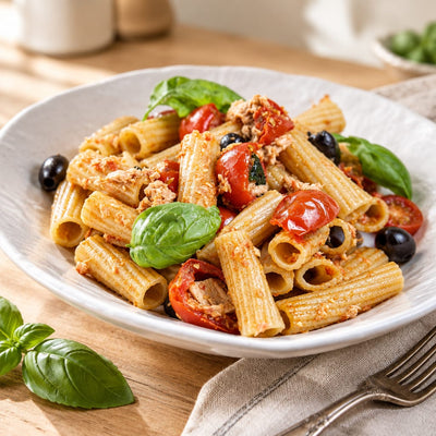 Pasta al tonno, pomodoro e olive