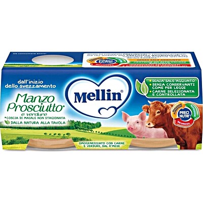 Mellin Homogenized Beef/Ham and Vegetable Baby Food 2 x 80 g