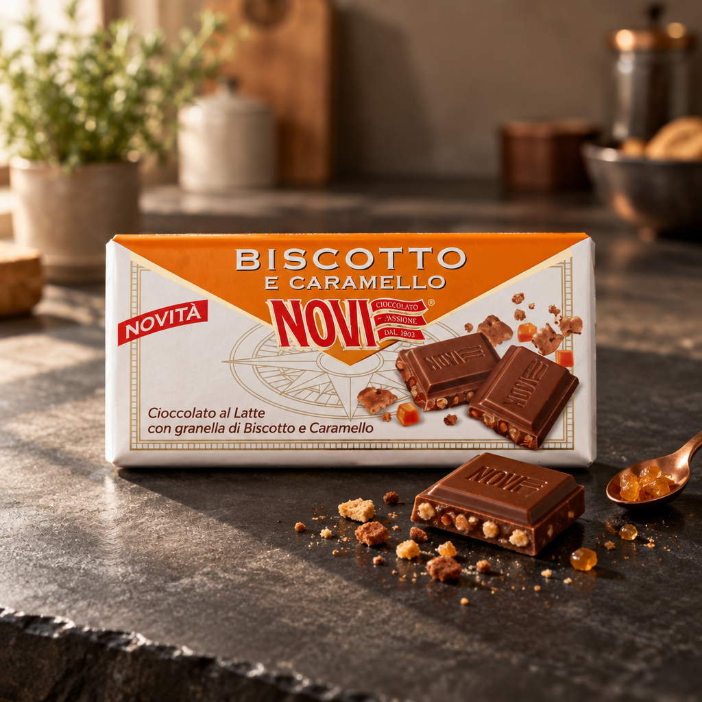 Novi Tavoletta al Latte con Biscotto e Caramello 100 gr