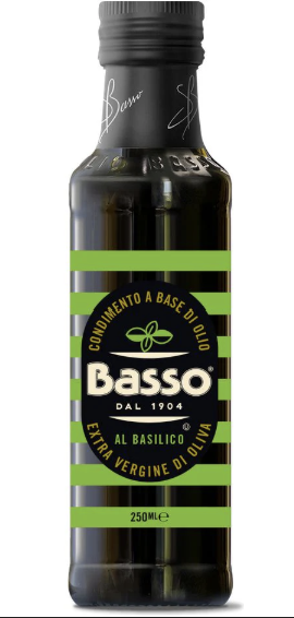 Huile d'olive extra vierge Basso au basilic 250 ml
