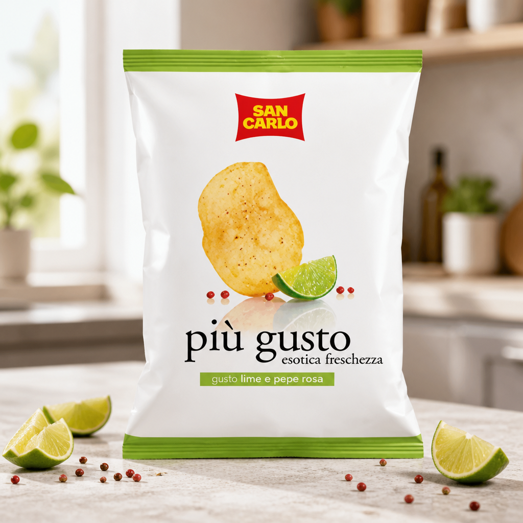 Patatine San Carlo Piu' Gusto Lime e Pepe Rosa 50 gr