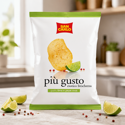 Patatine San Carlo Piu' Gusto Lime e Pepe Rosa 50 gr