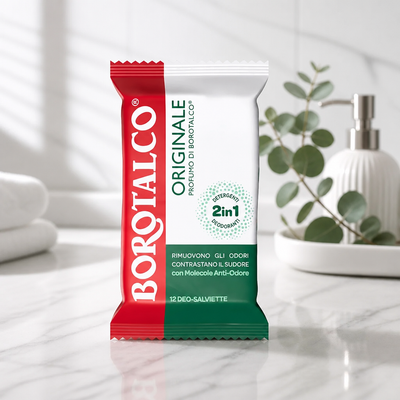 Borotalco - Lingettes déo Original 2en1 nettoyantes et déodorantes 12 pz