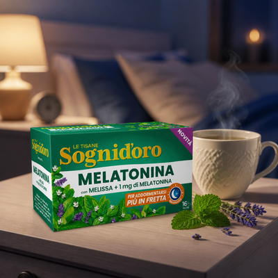 Sognid'oro Melatonin Herbal Tea with Lemon Balm + 1 mg Melatonin Sachets 16 x 2 g