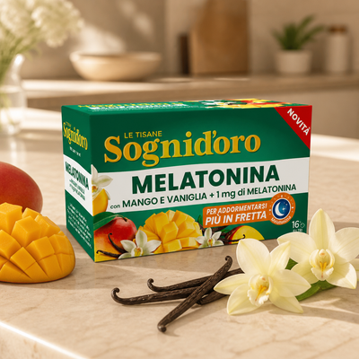 Sognid'oro Melatonin Herbal Tea with Mango and Vanilla + 1 mg of Melatonin Sachets 16 x 2 g