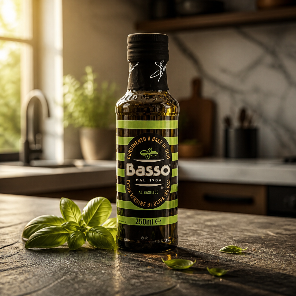 Huile d'olive extra vierge Basso au basilic 250 ml