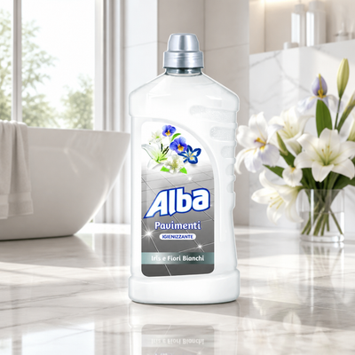 ALBA Pavimenti Iris e Fiori Bianchi 1000 ml – Detergente Igienizzante per Pavimenti e Superfici Lavabili